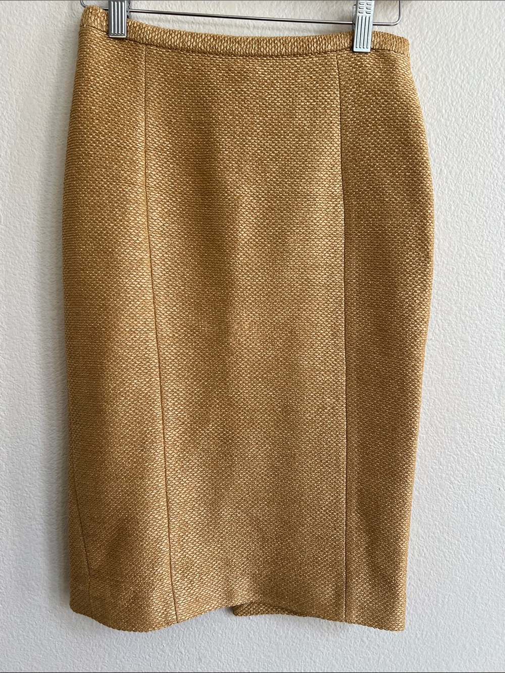 MOSCHINO Vintage Textural Panel Column Pencil Midi Skirt Gold/Yellow Women's 8